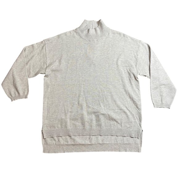 Tahari Flannel Sweater Women's Plus Size 1X Gray Mock Neck Zipper Back Rayon NEW - Picture 1 of 10